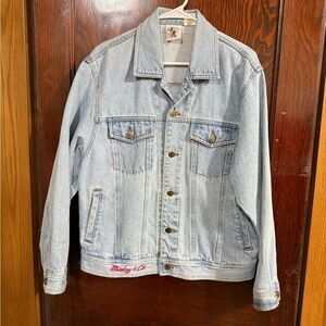 Vintage 1990s Mickey & Co Light Blue Jean Jacket with Embroidered Detail